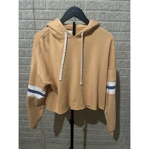 American Eagle Outfitters Cropped Hoodie Sweatshirt Orange XXS Striped Sleeve